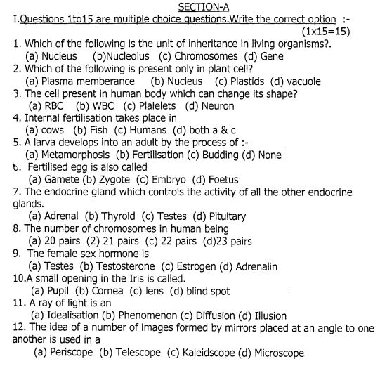 CBSE Class 8 Science Question Paper Set J